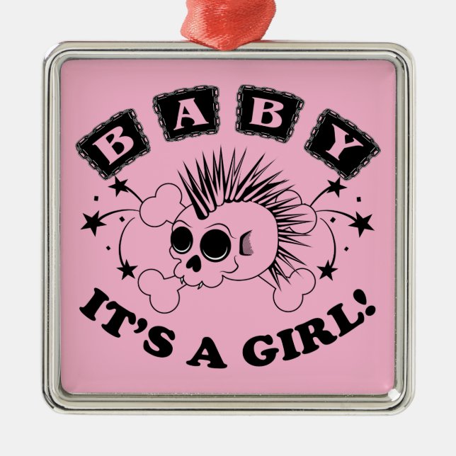 Baby Girl Skull Metal Tree Decoration (Front)