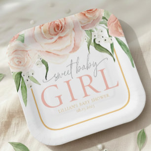 Baby Girl Soft Pink Rose Garden Baby Shower  Paper Plate