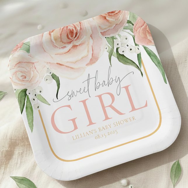 Baby Girl Soft Pink Rose Garden Baby Shower  Paper Plate (Creator Uploaded)