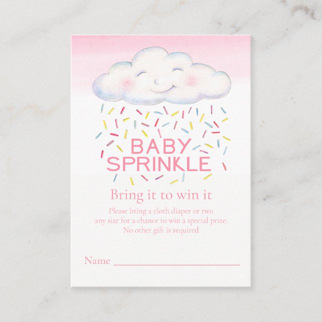 Baby girl sprinkle whimsy cloud diaper raffle card (Front)
