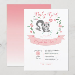 Baby Girl squirrel bear baby shower Invitation