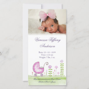 Baby Girl Stroller Birth Announcement Photo Cards