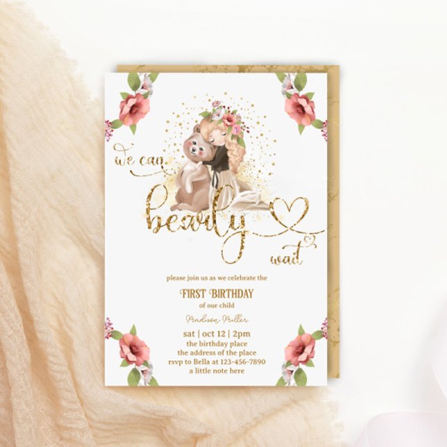 Baby Girl Teddy Bear First Birthday Party Invitation (Creator Uploaded)