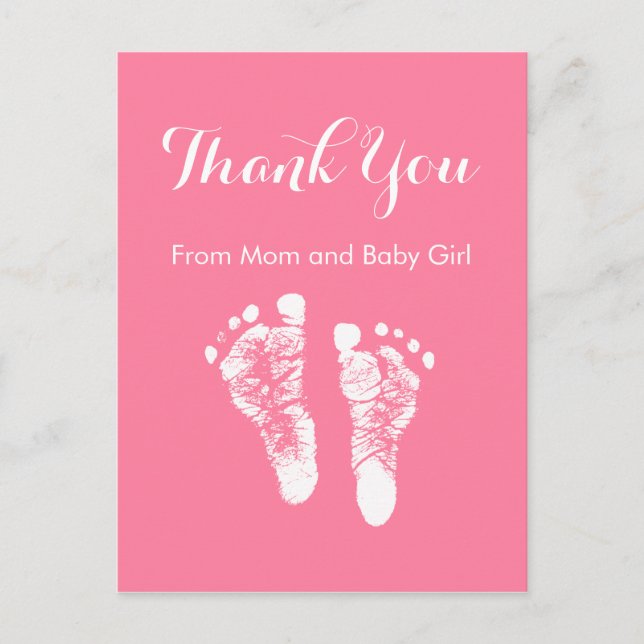 Baby Girl Thank You Cute Pink Newborn Footprints Announcement Postcard (Front)