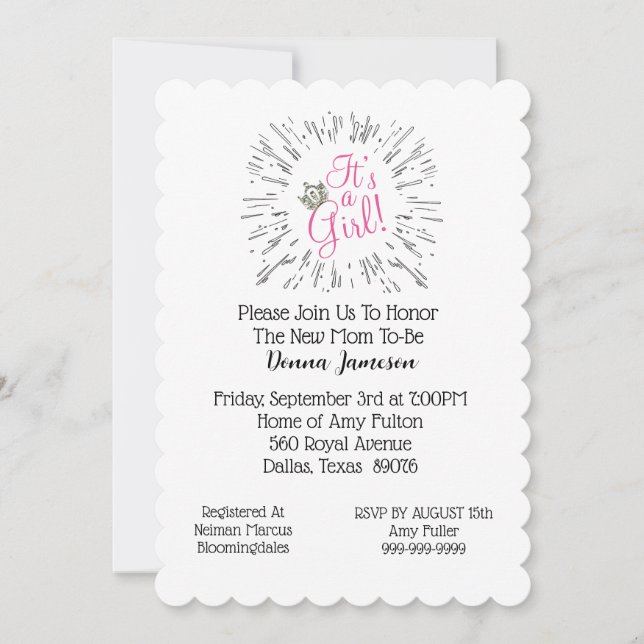 “Baby Girl” Tiara Shower Invitation (Front)