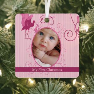 Baby Girl Tiny Tee Photo Ornament with Birth Stats