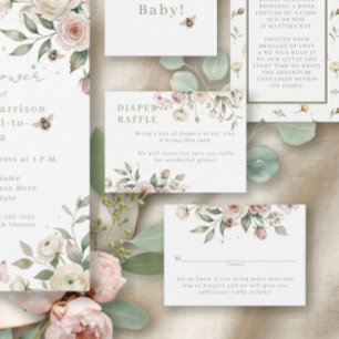Baby Girl to Bee Floral Ivory Girl Diaper Raffle Enclosure Card