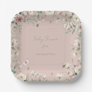 Baby Girl to Bee Rose Floral Pastel Pink Shower Paper Plate