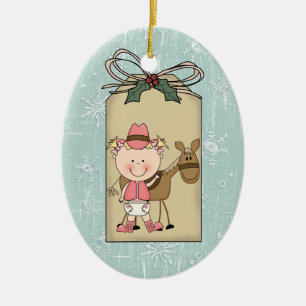 Baby Girl Toddler Child Cowgirl Pony Gift Tag Ceramic Tree Decoration