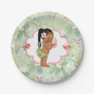 Baby Girl Tropical Hawaiian Luau Hibiscus Braids Paper Plate