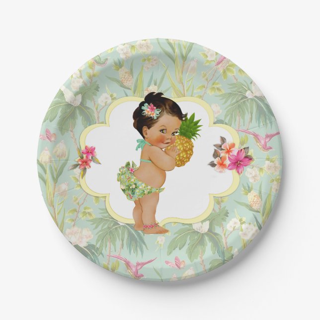 Baby Girl Tropical Hawaiian Luau Hibiscus Paper Plate (Front)