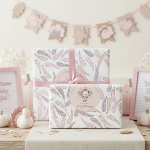 Baby Girl Turkey & Feathers Happy Thanksgiving Wrapping Paper