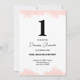 Baby Girl Turning One Simple Elegant 1st Birthday Invitation