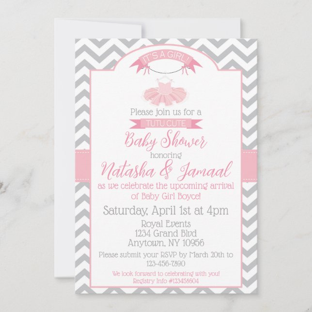 Baby Girl Tutu Ballet Baby Shower Invitation Pink (Front)