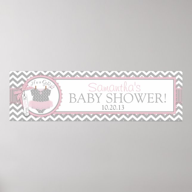 Baby Girl Tutu Chevron Print Baby Shower Banner (Front)