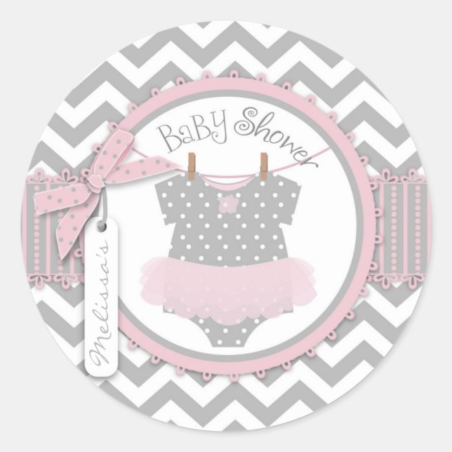 Baby Girl Tutu Chevron Print Baby Shower Classic Round Sticker (Front)