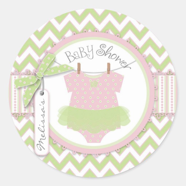 Baby Girl Tutu Chevron Print Baby Shower Classic Round Sticker (Front)
