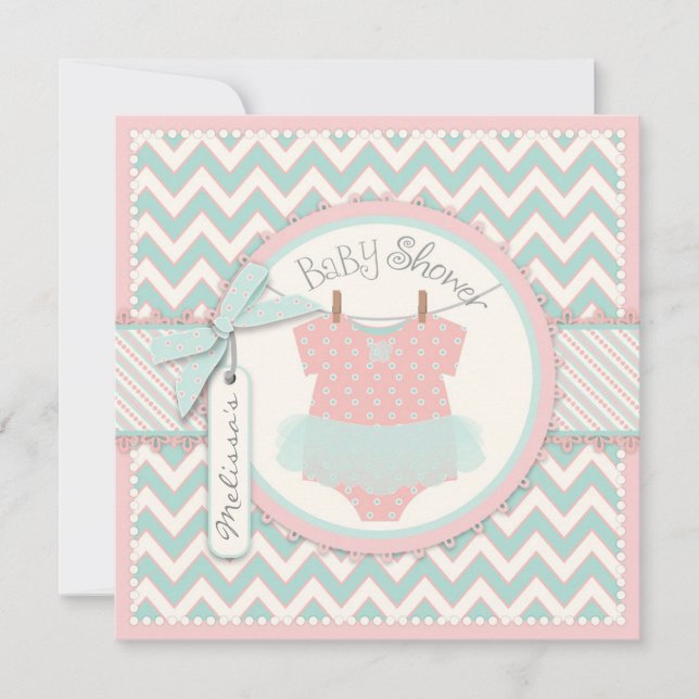 Baby Girl Tutu Chevron Print Baby Shower Invitation (Front)