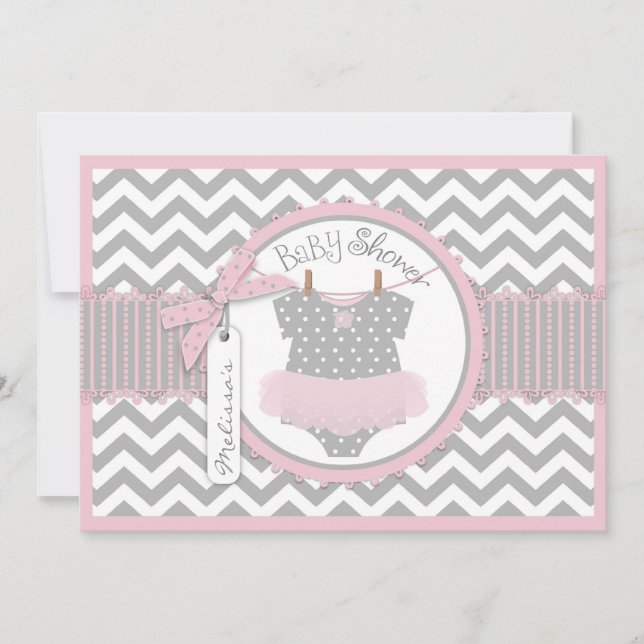 Baby Girl Tutu Chevron Print Baby Shower Invitation (Front)