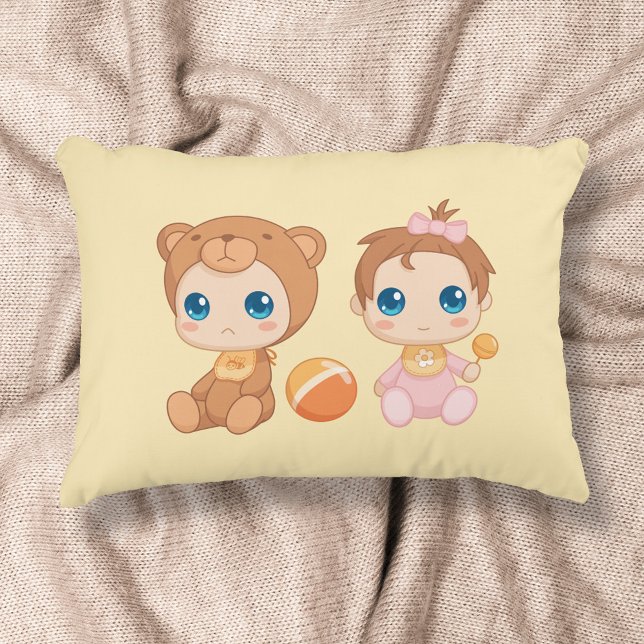 Baby Girl Twins Bear Jumpsuit on Yellow Decorative Cushion (Creator Uploaded)