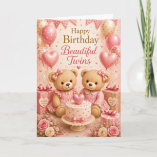 Baby Girl Twins Birthday Card