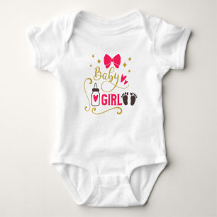 “Baby Girl” Typography Pink Girly Baby Glam Gold Baby Bodysuit