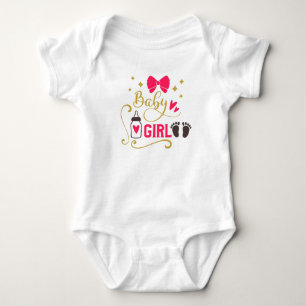 “Baby Girl” Typography Pink Girly Baby Glam Gold Bodysuit