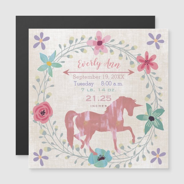Baby Girl Unicorn Magnetic Announcements (Front/Back)