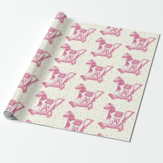 Baby Girl Vintage Pink Hobby Horse Pattern Wrapping Paper