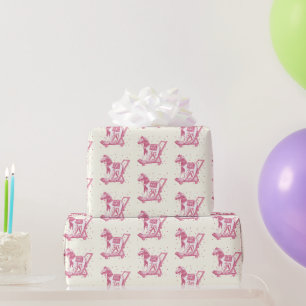 Baby Girl Vintage Pink Hobby Horse Pattern Wrapping Paper
