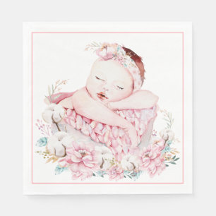 Baby Girl Watercolor Baby Shower Paper Napkins
