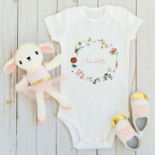 Baby Girl Watercolor Floral Name Script Bodysuit