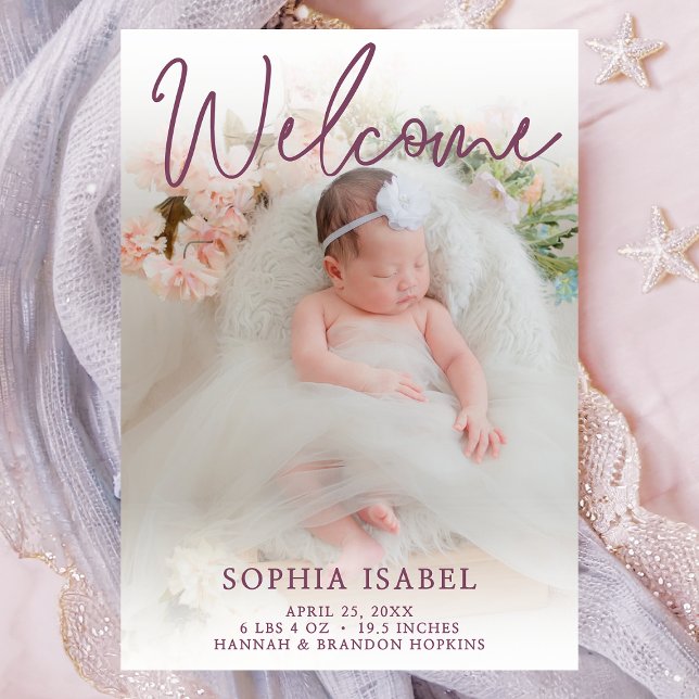 Baby Girl Welcome Photo Birth Announcement (Creator Uploaded)