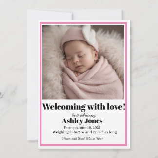 Baby Girl Welcome with Love Card