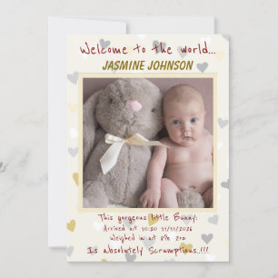 Baby Girl with her bunny New Arrival Announcement