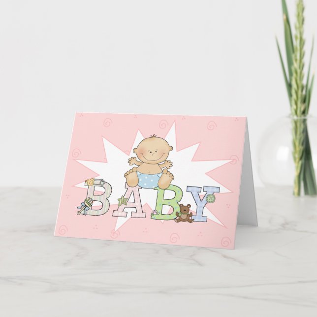 Baby Girl with Pink Background Blank New Baby Announcement (Front)