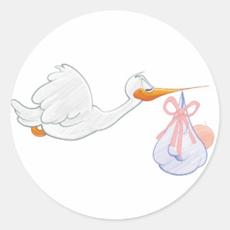 Baby Girl with Stork Classic Round Sticker