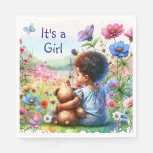 Baby Girl with Teddy Bear Baby Shower It's a Girl Napkin