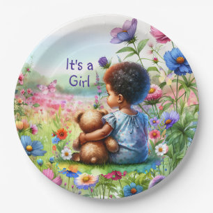 Baby Girl with Teddy Bear Baby Shower It's a Girl Paper Plate