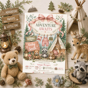 Baby Girl Woodland Baby Shower Adventure Awaits Invitation
