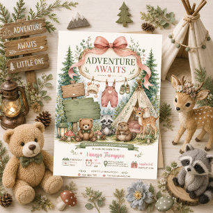 Baby Girl Woodland Baby Shower Adventure Awaits Invitation