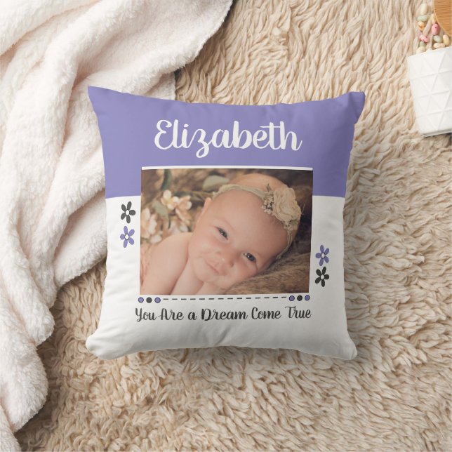 Baby Girl worth the wait grey and purple photo Cushion (Blanket)