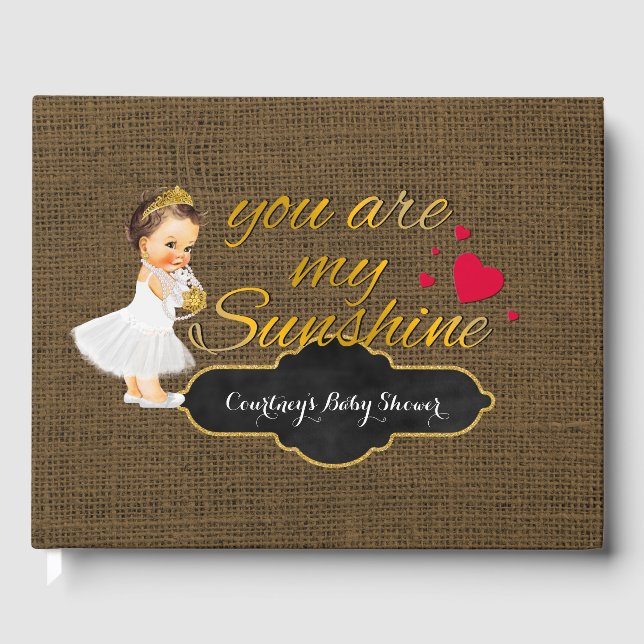 Baby Girl You Are My Sunshine | Burlap Baby Shower Guest Book (Front)