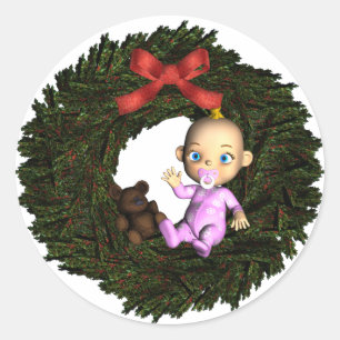 Baby Girl's 1st Christmas Classic Round Sticker