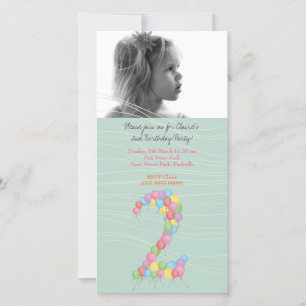 Baby Girls 2nd Birthday Party Photo Card Invite