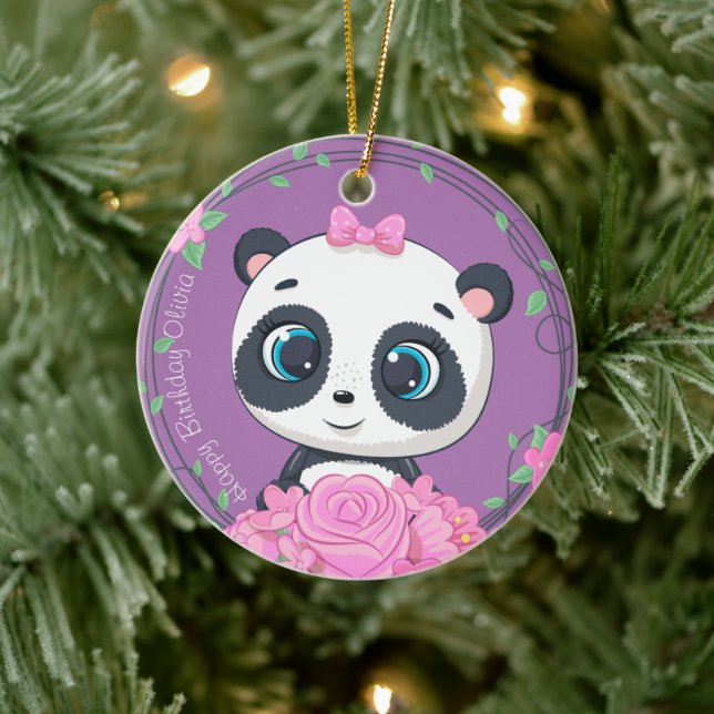 Baby Girl's Celebration. Purple cute flower animal Ceramic Tree Decoration (Tree)