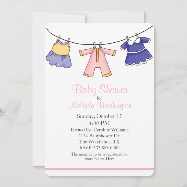 Baby Girls Clothes Baby Shower Invitation (Front)