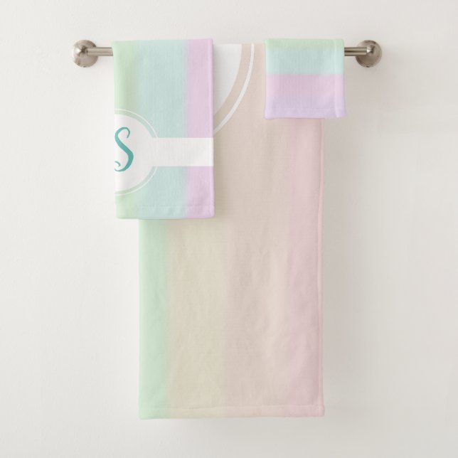 Baby Girl's Cute Rainbow Colour Pastel Monogram Bath Towel Set (Insitu)