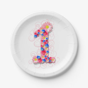 Baby Girls First 1st Birthday Pink Flower One Paper Plate