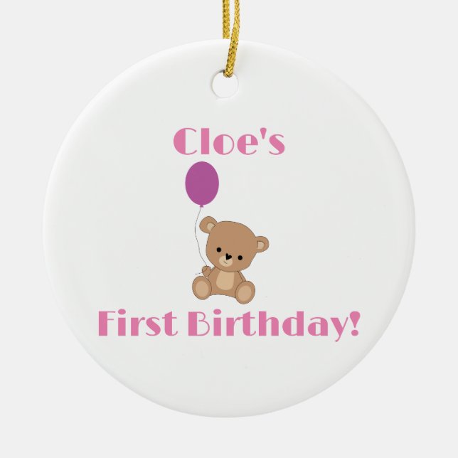 Baby Girl's First Birthday! Ceramic Tree Decoration (Front)